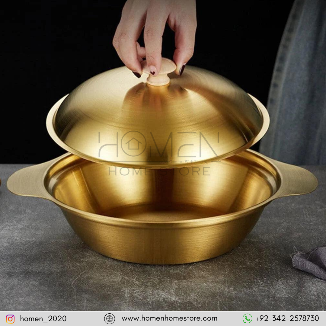 GOLDEN SERVING BOWL WITH WOODEN KNOB