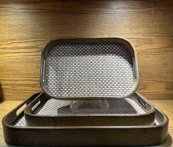 Wooden Serving Tray With Jute Matting