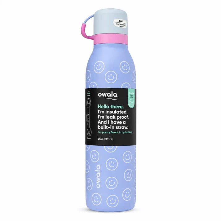 Owala Be Kind Color Drop Limited Edition FreeSip Twist Stainless Steel Water Bottle 24oz – Smiley Face