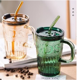 DIAMOND GLASS SIPPER MUGS WITH STRAW 450 ML