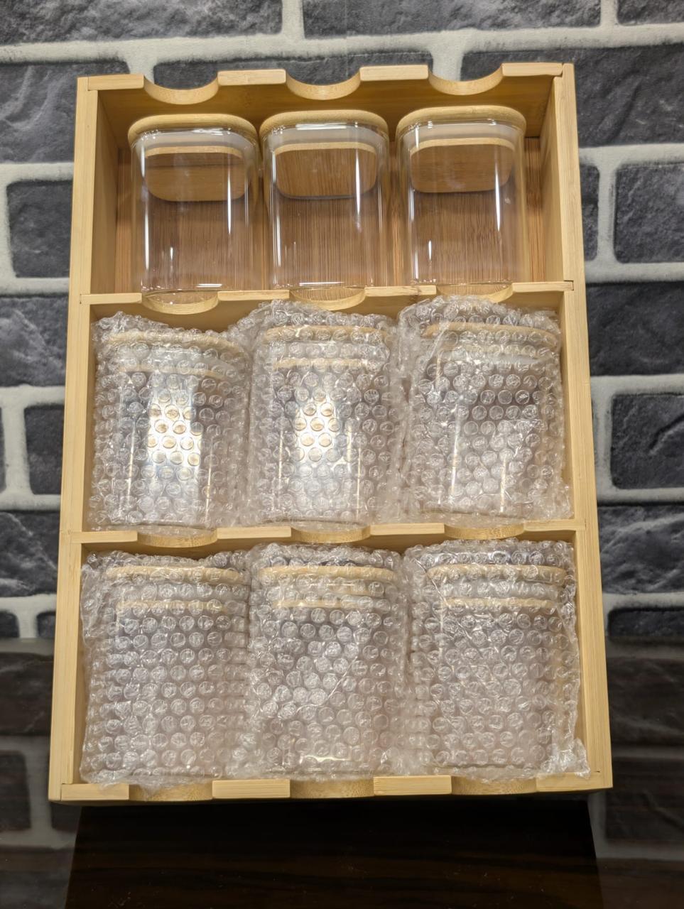 Premium Wooden Storage Box with Glass Jar Set