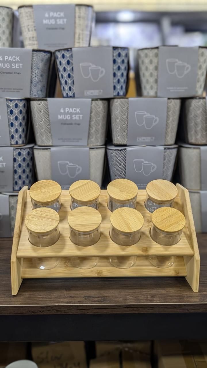 2-Tier Horizontal Wooden Spice & Condiment Jar Organizer Set