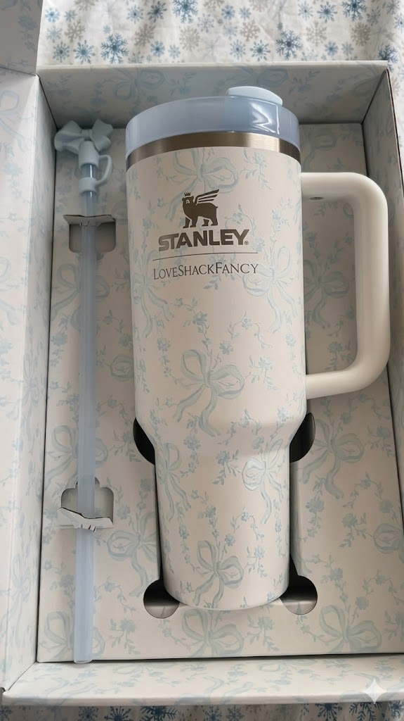 Stanley 1913 x LoveShackFancy Quencher H2.0 Flowstate™ Tumbler | 40 Oz | Coquette Winter Ice