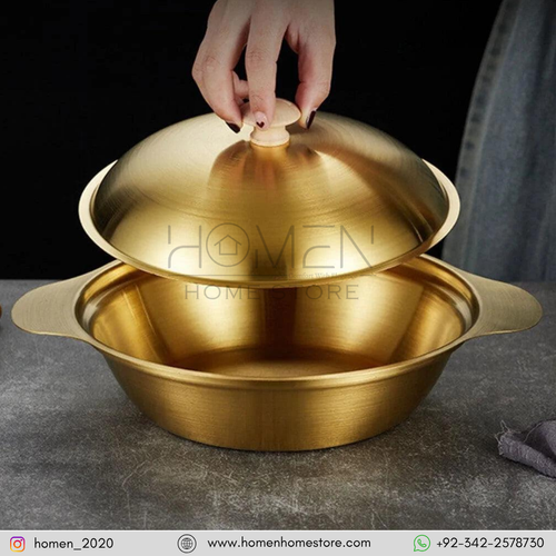 GOLDEN SERVING BOWL WITH WOODEN KNOB