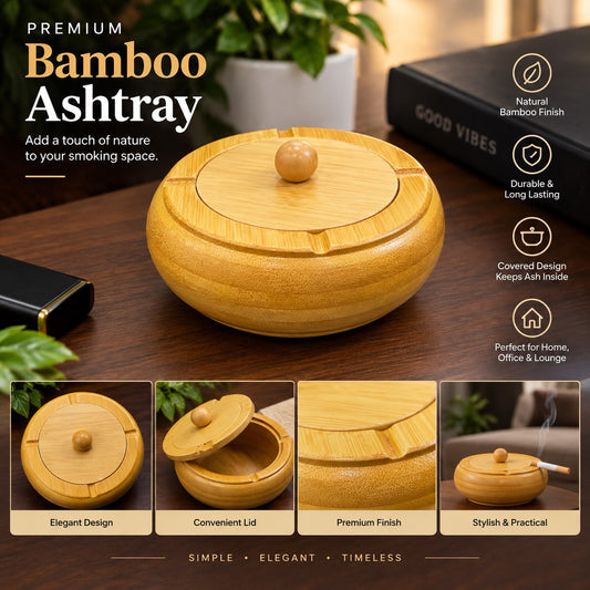 Premium Bamboo Ashtray – Covered Wooden Ashtray with Lid