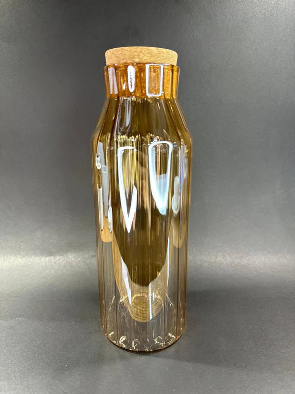 Amber Ribbed Glass Cork Bottle