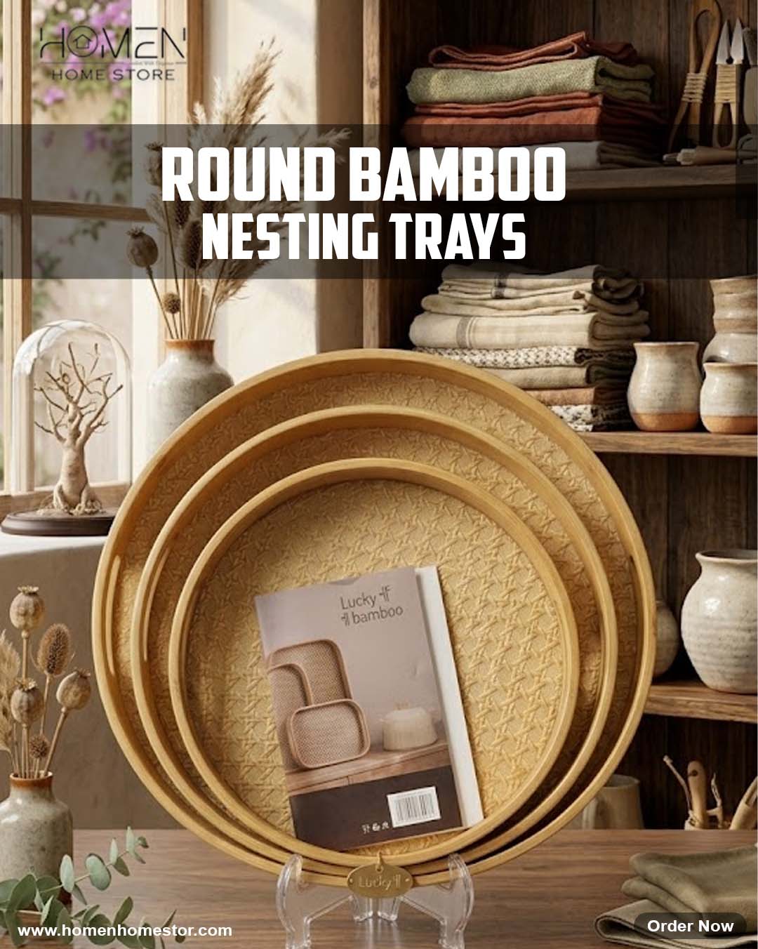 Bamboo Nested Serving Trays - Set of 3