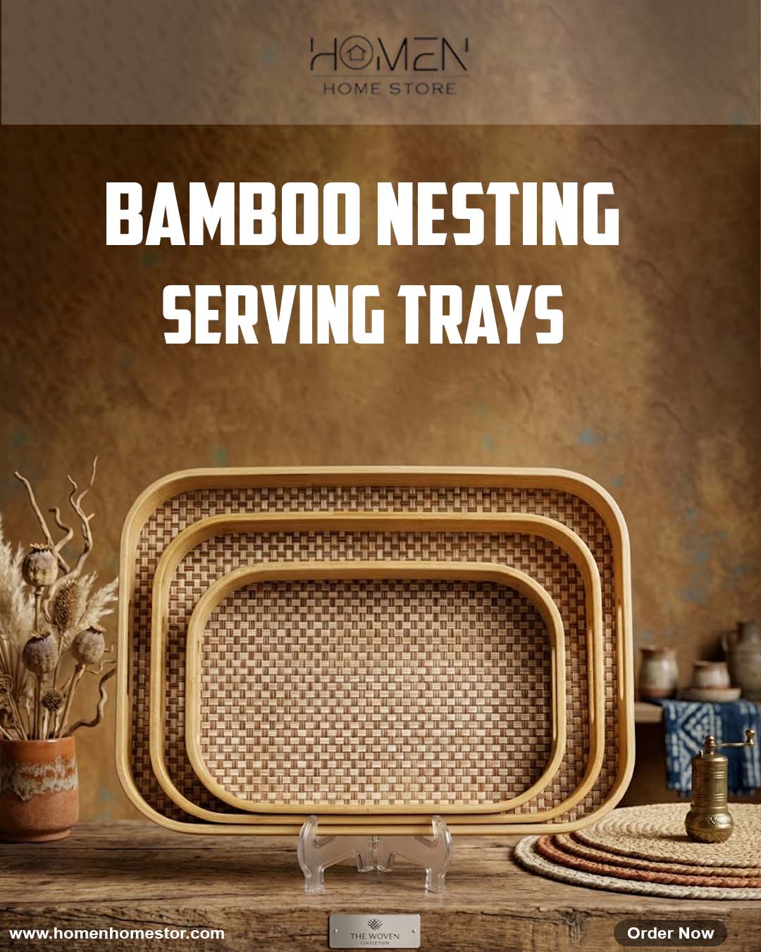 Bamboo Nested Serving Trays - Set of 3