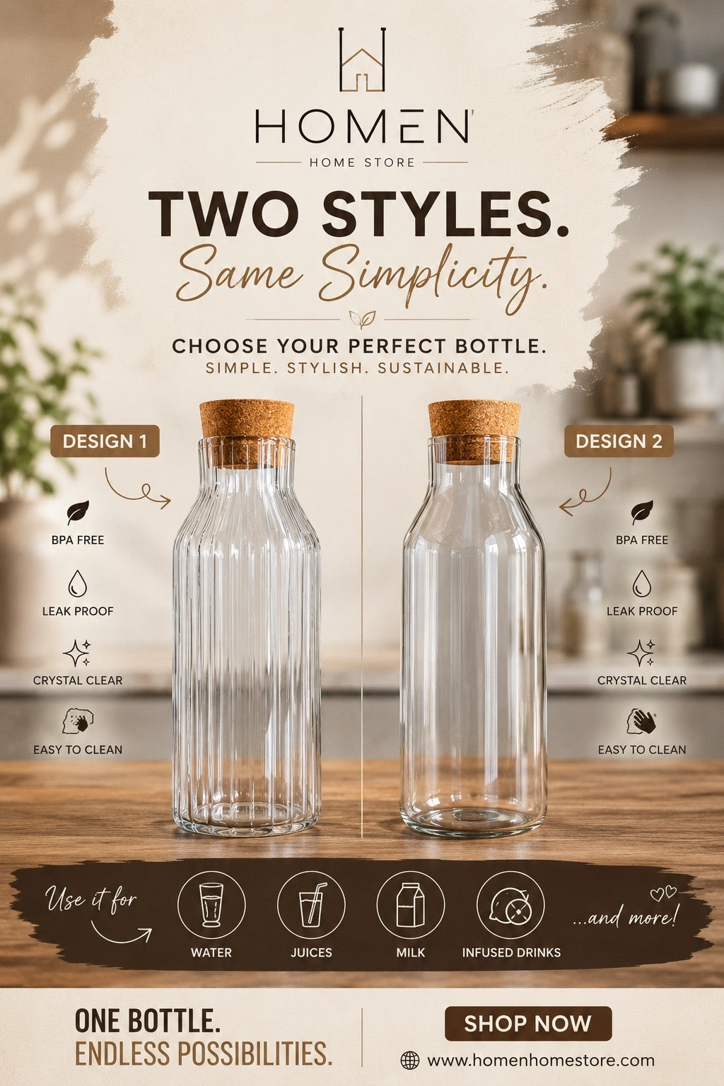 Glass Cork Bottle - 1000ml