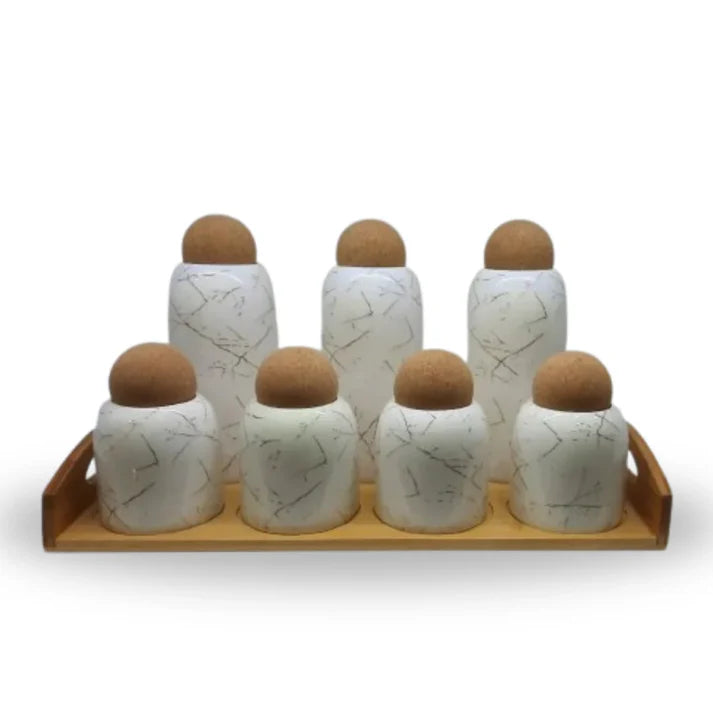 CERAMIC BALL CORK JARS (SET OF 7)
