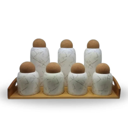 CERAMIC BALL CORK JARS (SET OF 7)