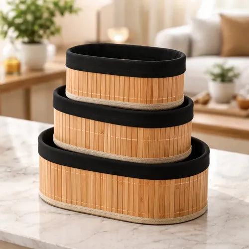 Multipurpose Bamboo Basket Sets (Black - Set of 3)