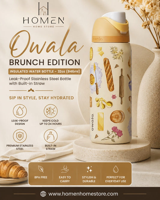 Owala Brunch Edition Insulated Water Bottle – 32oz (946ml) | Leak-Proof Stainless Steel Bottle with Built-in Straw