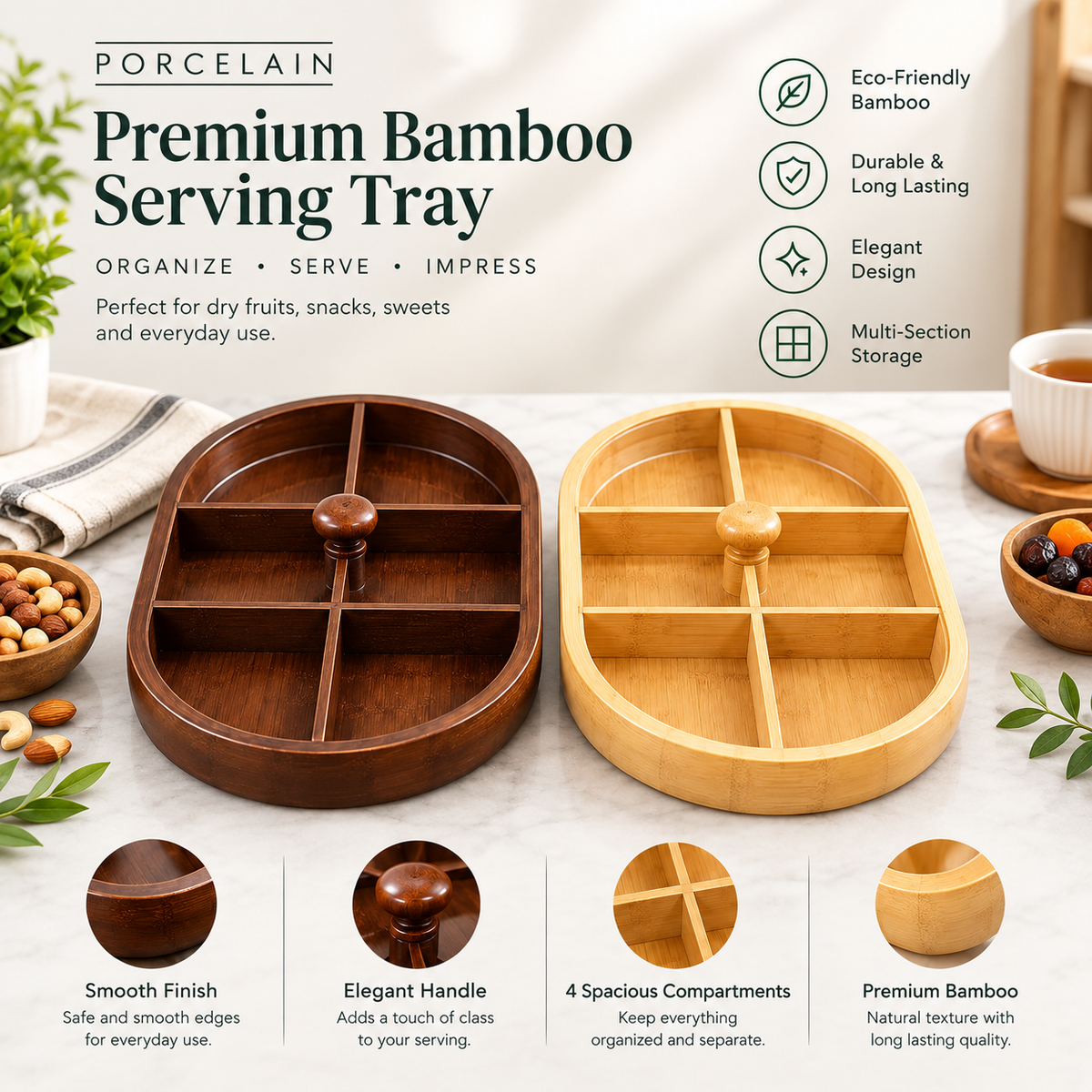 6 Partition Bamboo Dry Fruit Box
