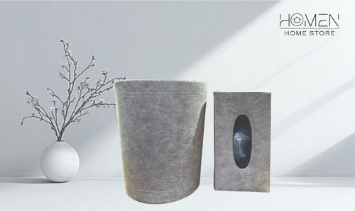 LEATHER TISSUE BOX VINTAGE OFFWHITE