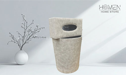 LEATHER TISSUE BOX VINTAGE OFFWHITE