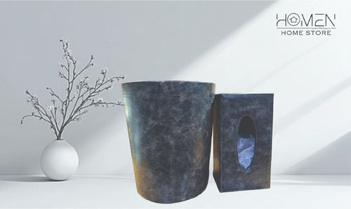 LEATHER TISSUE BOX VINTAGE GREY