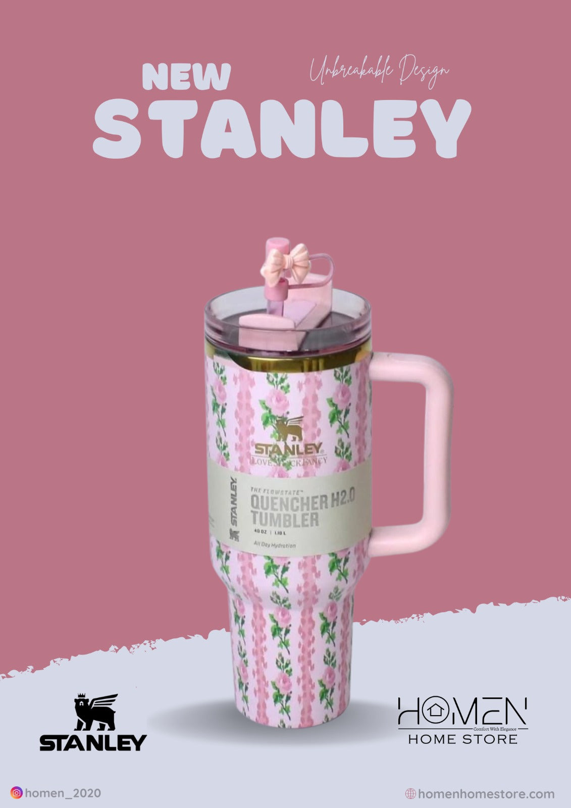 FLORAL BABY PINK - The Stanley X LoveShackFancy Holiday Quencher | 40 OZ