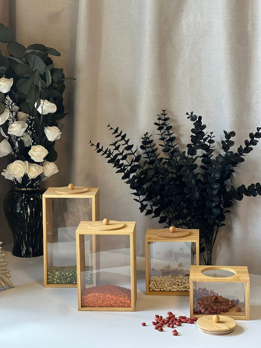 Wood & Glass Storage Jars with Lid