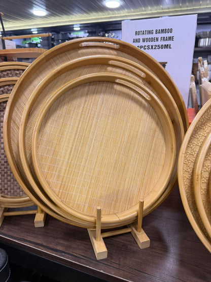 Rotating Bamboo Tray Set