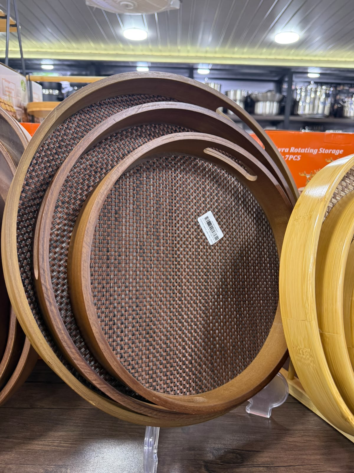 Round Bamboo Trays Set