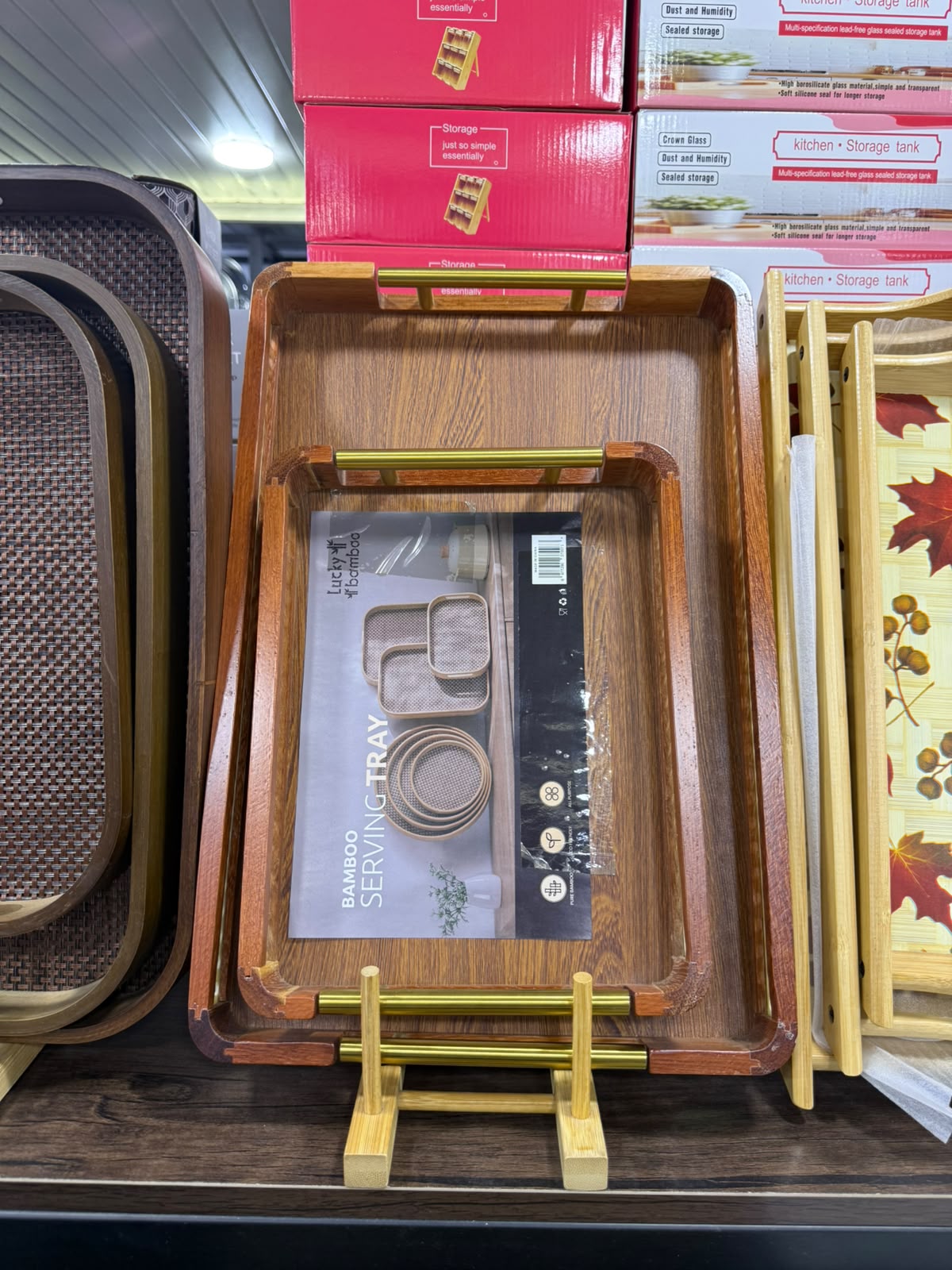 Bamboo Trays with Gold Handles