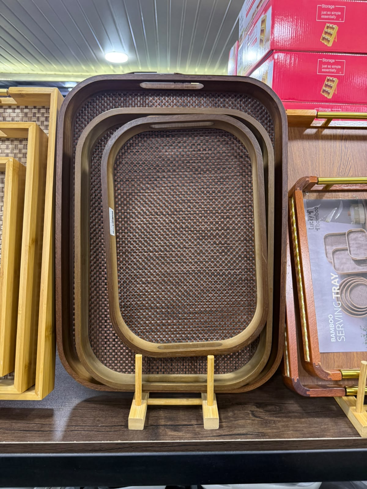 Woven-Texture Bamboo Trays Set