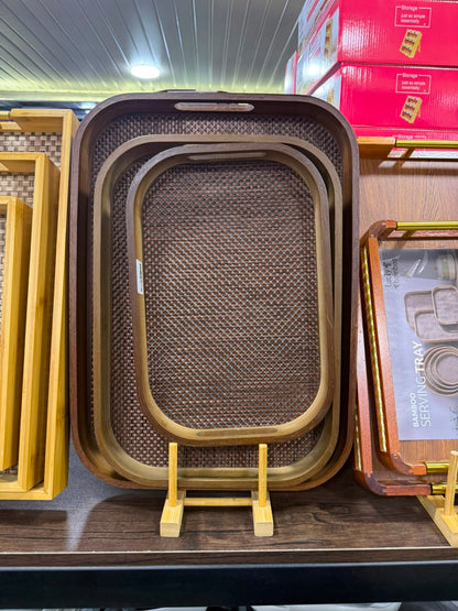 Woven-Texture Bamboo Trays Set