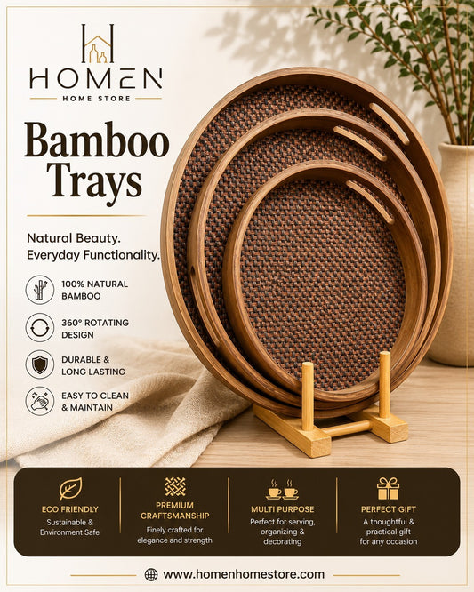 Round Bamboo Trays Set