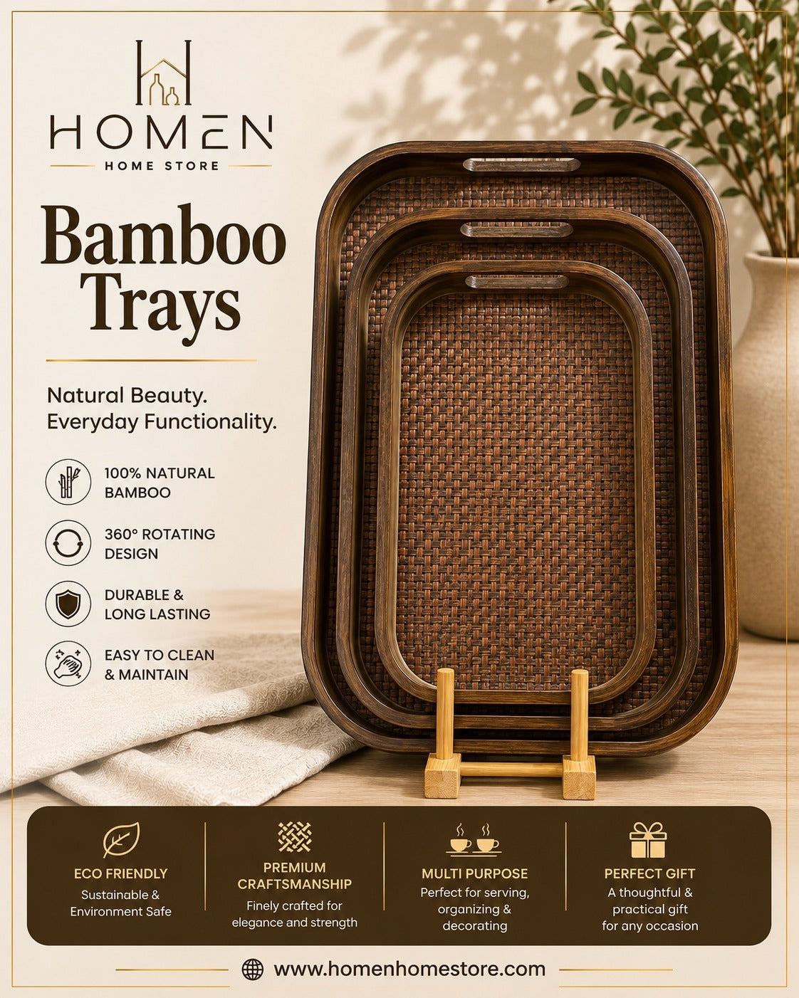 Woven-Texture Bamboo Trays Set