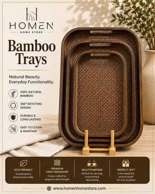 Woven-Texture Bamboo Trays Set
