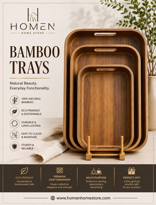 Modern Natural Bamboo Trays Set