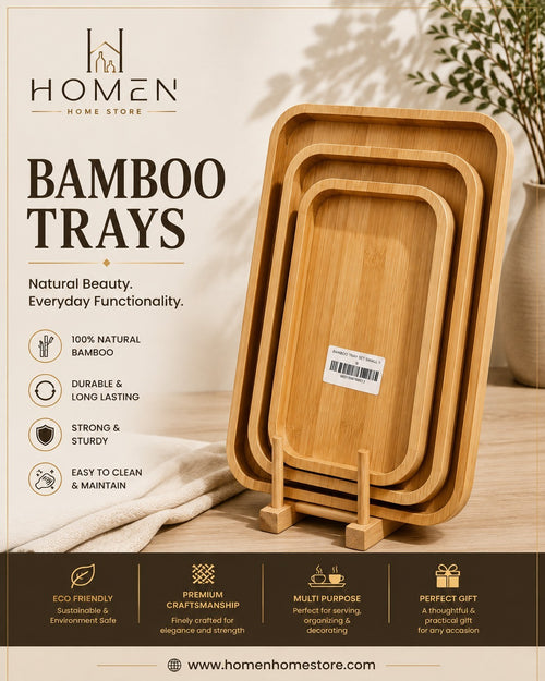 Light Natural Bamboo Trays Set