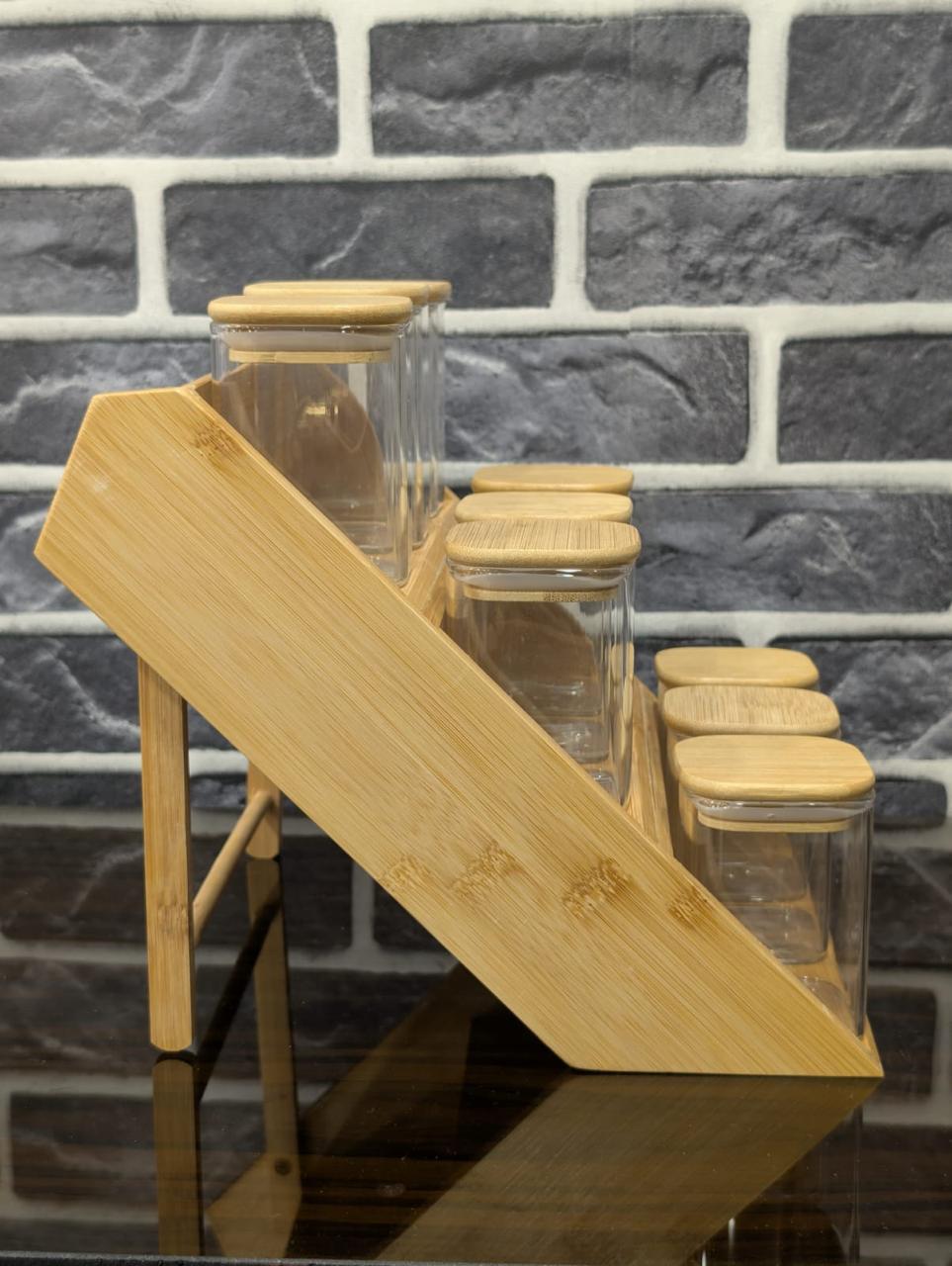 Tiered Wooden Spice Jar & Storage Rack Set