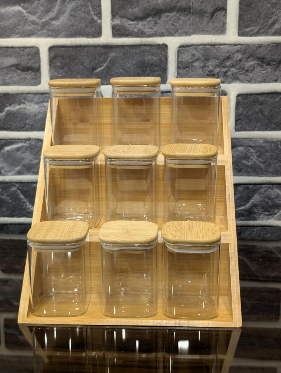 3-Tier Wooden Spice Jar & Display Rack Set