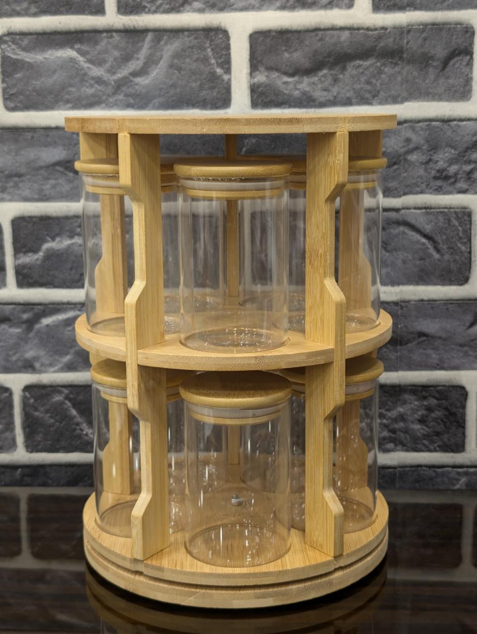 Rotating Wooden Spice & Condiment Organizer Set