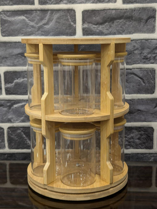 Rotating Wooden Spice & Condiment Organizer Set