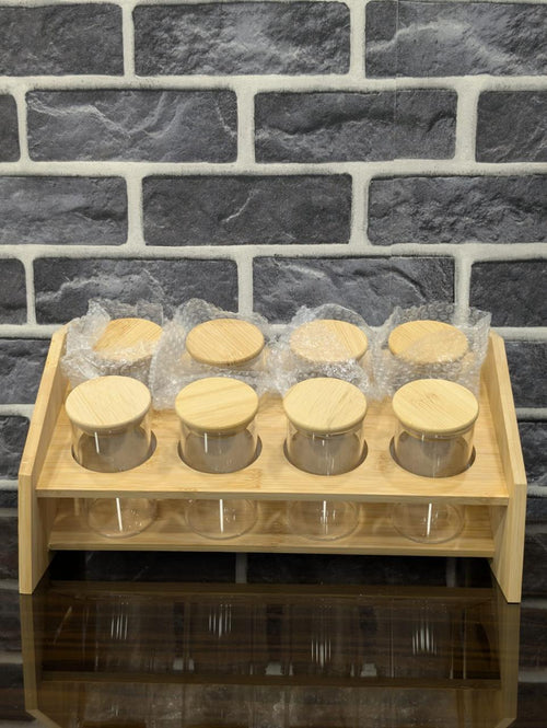Horizontal Wooden Spice & Condiment Jar Organizer Set