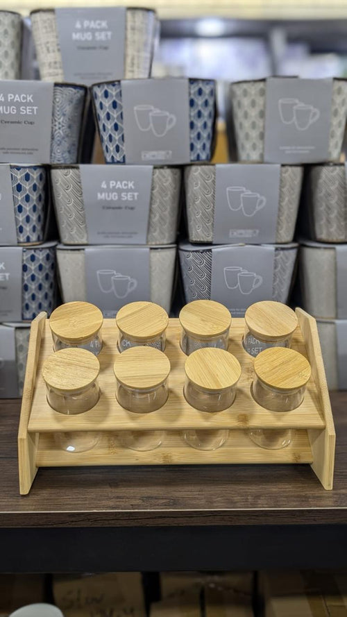 2-Tier Horizontal Wooden Spice & Condiment Jar Organizer Set