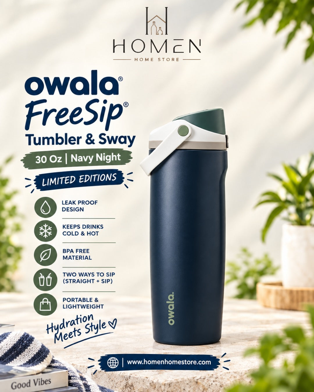 Owala FreeSip® Tumbler & Sway | 30 Oz  Navy Night | LIMITED EDITIONS