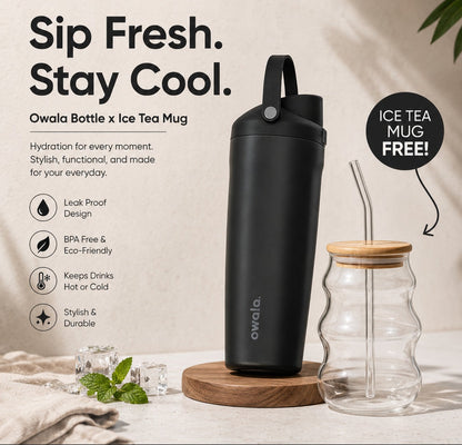 Owala FreeSip® Sway | 30 Oz | All Black ( Limited Edition ) With Free Ice Tea Mug