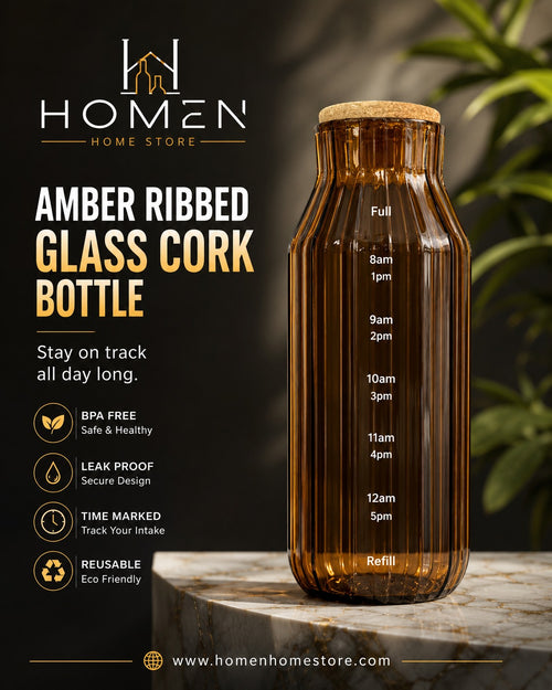 Amber Ribbed Glass Cork Bottle