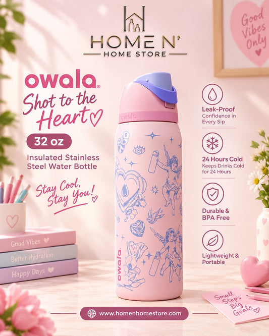 Owala Shot to the Heart 32 oz Insulated Stainless Steel Water Bottle | Leak-Proof | 24 Hours Cold