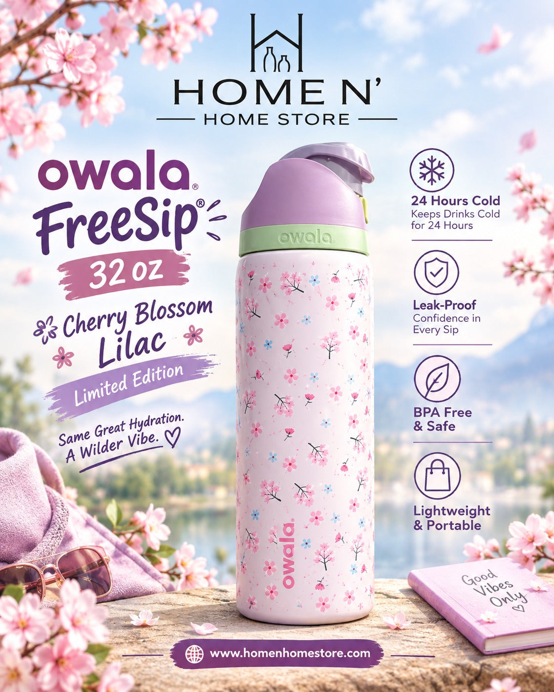 Owala FreeSip | 32 Oz | Cherry Blossom lilac