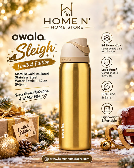 Owala Sleigh Limited Edition Metallic Gold Insulated Stainless Steel Water Bottle – 32 oz (946ml)