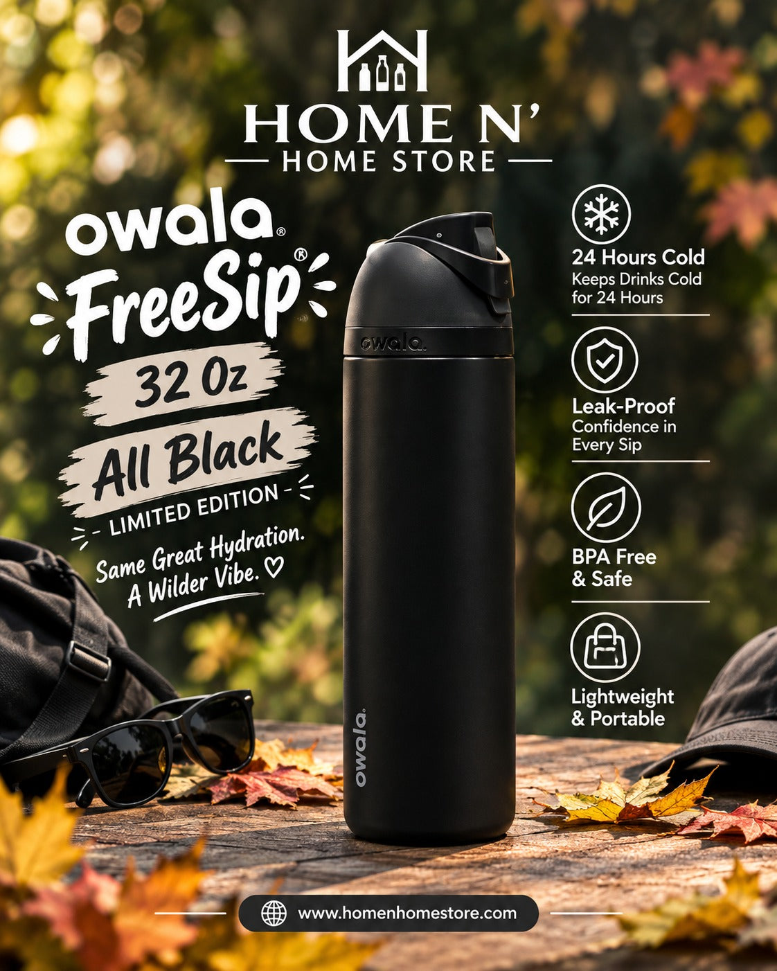 Owala FreeSip® | 32 Oz | All Black ( Limited Edition )