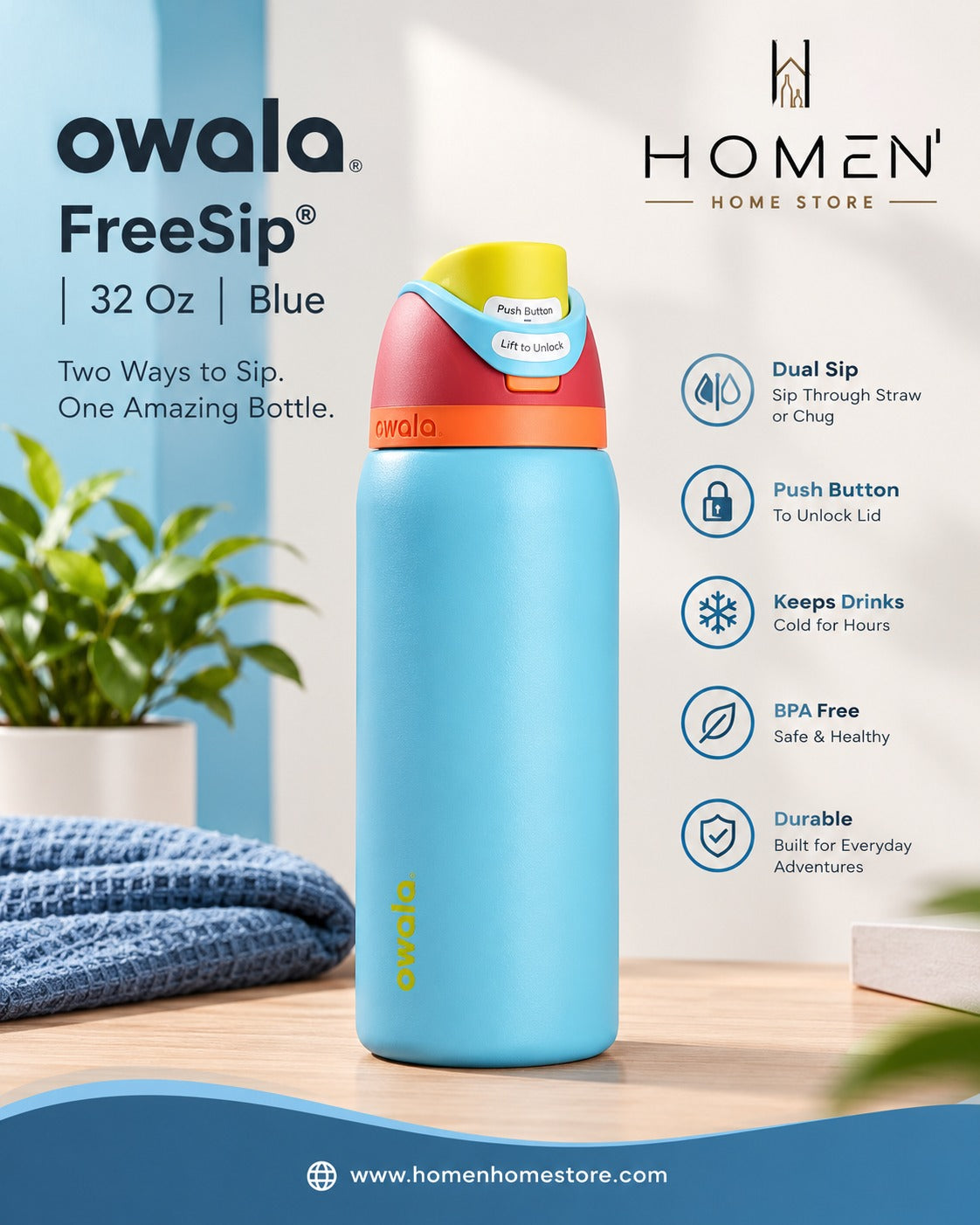 Owala FreeSip® | 32 Oz | Blue