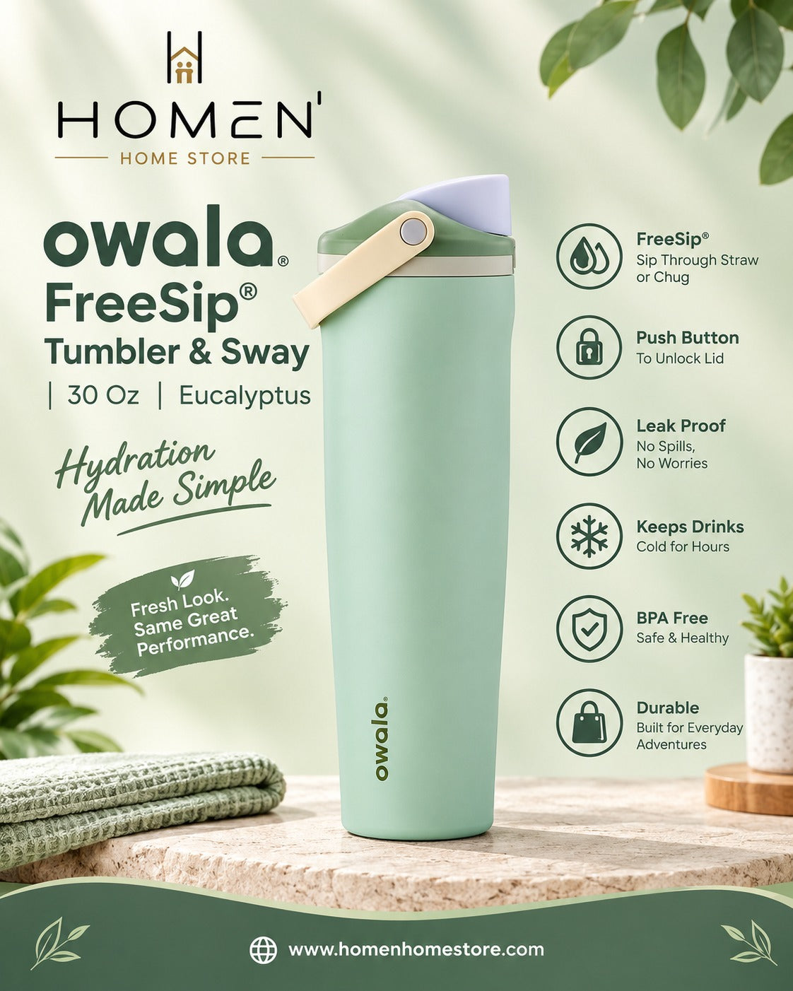 Owala FreeSip® Tumbler & Sway | 30 Oz | Eucalyptus