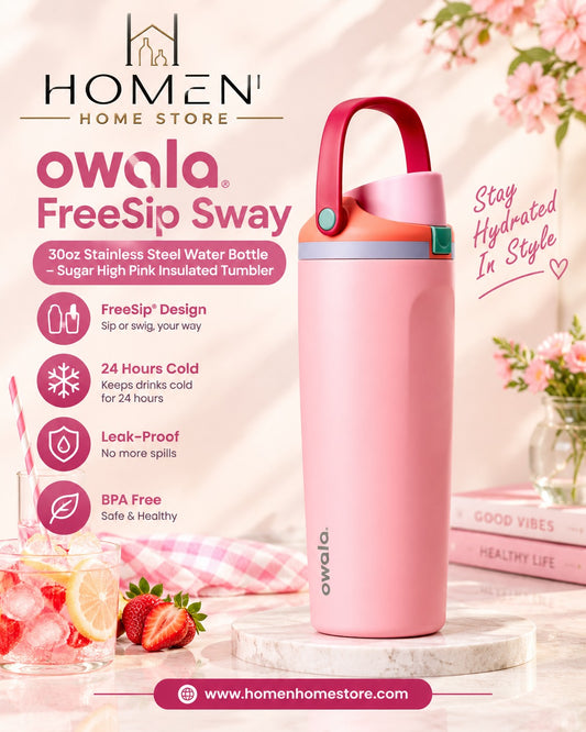 Owala FreeSip Sway 30oz Stainless Steel Water Bottle – Sugar High Pink Insulated Tumbler