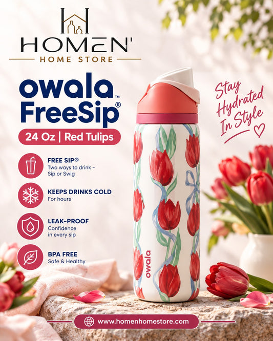 Owala FreeSip | 24 Oz | Red Tulips
